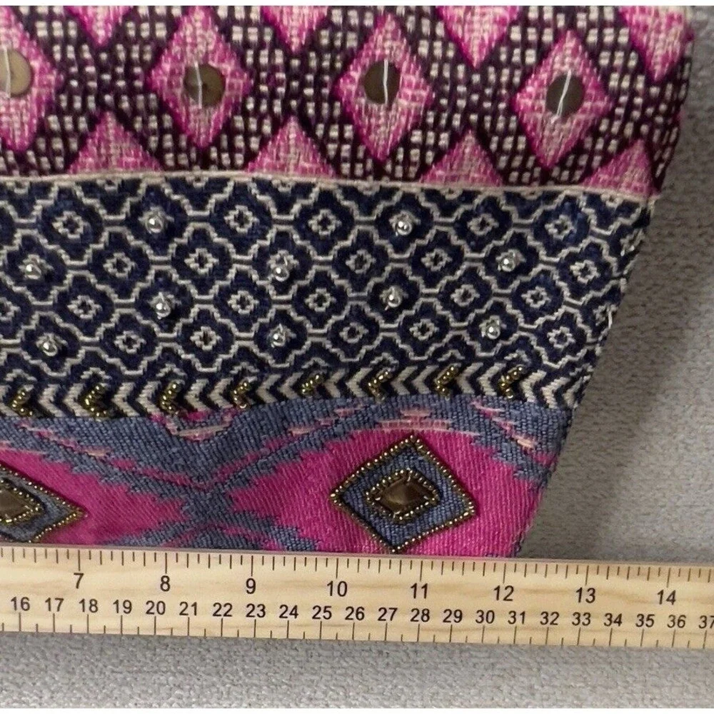 Francesca Biondi Clutch Purse Southwest Design Pink‎ Blue Fabric Crossbody